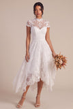 Lace White Illusion Neck High-Low Midi Engagement Dress