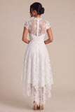 Lace White Illusion Neck High-Low Midi Engagement Dress