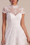 Lace White Illusion Neck High-Low Midi Engagement Dress