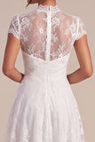 Lace White Illusion Neck High-Low Midi Engagement Dress