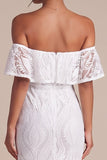 Off the Shoulder White Lace Ruffled Mermaid High-Low Engagement Dress