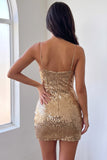 Sparkly Gold Bodycon Cowl Neck Short Homecoming Dress
