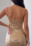 Sparkly Gold Bodycon Cowl Neck Short Homecoming Dress