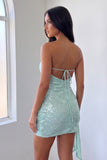 Mint Green Strapless Sequin Short Homecoming Dress with Sash