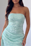 Mint Green Strapless Sequin Short Homecoming Dress with Sash
