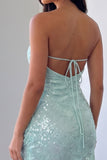 Mint Green Strapless Sequin Short Homecoming Dress with Sash