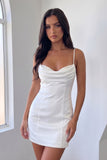 White Bodycon Spaghetti Straps Short Homecoming Dress with Pearls