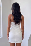 White Bodycon Spaghetti Straps Short Homecoming Dress with Pearls