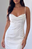 White Bodycon Spaghetti Straps Short Homecoming Dress with Pearls