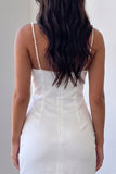 White Bodycon Spaghetti Straps Short Homecoming Dress with Pearls