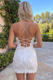 Sparkly White Bodycon Short Homecoming Dress with Lace-up Back