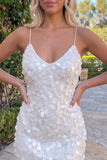 Sparkly White Bodycon Short Homecoming Dress with Lace-up Back