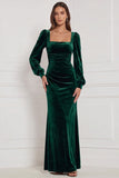 Velvet Espresso Square Neck Long Sleeve Bridesmaid Dress