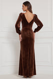 Velvet Espresso Square Neck Long Sleeve Bridesmaid Dress