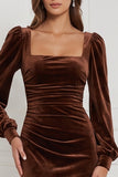 Velvet Espresso Square Neck Long Sleeve Bridesmaid Dress