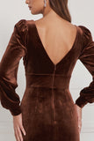 Velvet Espresso Square Neck Long Sleeve Bridesmaid Dress