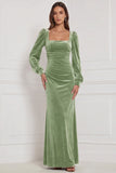Velvet Espresso Square Neck Long Sleeve Bridesmaid Dress