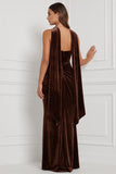 Strapless Espresso Ruched Sheath Velvet Bridesmaid Dress with Slit