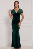 Mermaid Burnt Orange V Neck Velvet Bridesmaid Dress with Bow