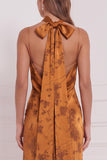 Floral Burnt Orange Spaghetti Straps Mermaid Long Bridesmaid Dress with Slit