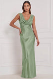 Espresso Cowl Neck Satin Sheath Long Bridesmaid Dress