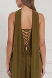 Olive Strapless Ruched Lace-up Back Long Bridesmaid Dress with Slit