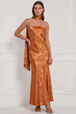 Floral Sheath Burnt Orange Strapless Long Bridesmaid Dress with Lace-up Back