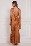 Floral Sheath Burnt Orange Strapless Long Bridesmaid Dress with Lace-up Back