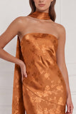 Floral Sheath Burnt Orange Strapless Long Bridesmaid Dress with Lace-up Back