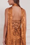 Floral Sheath Burnt Orange Strapless Long Bridesmaid Dress with Lace-up Back