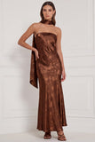 Floral Sheath Burnt Orange Strapless Long Bridesmaid Dress with Lace-up Back
