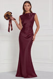 Espresso Mermaid Satin Bridesmaid Dress with Lace-up Back