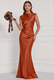 Espresso Mermaid Satin Bridesmaid Dress with Lace-up Back