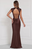 Espresso Mermaid Satin Bridesmaid Dress with Lace-up Back