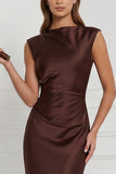 Espresso Mermaid Satin Bridesmaid Dress with Lace-up Back