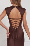 Espresso Mermaid Satin Bridesmaid Dress with Lace-up Back