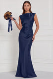 Espresso Mermaid Satin Bridesmaid Dress with Lace-up Back