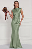 Espresso Mermaid Satin Bridesmaid Dress with Lace-up Back