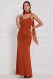 Sheath Espresso Ruched Chiffon Bridesmaid Dress with Scarf