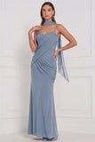 Sheath Espresso Ruched Chiffon Bridesmaid Dress with Scarf