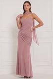 Sheath Espresso Ruched Chiffon Bridesmaid Dress with Scarf