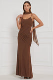 Sheath Espresso Ruched Chiffon Bridesmaid Dress with Scarf