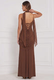 Sheath Espresso Ruched Chiffon Bridesmaid Dress with Scarf