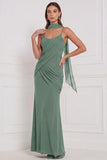 Sheath Espresso Ruched Chiffon Bridesmaid Dress with Scarf