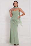 Sheath Espresso Ruched Chiffon Bridesmaid Dress with Scarf