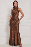 Halter Mermaid Olive Floral Bridesmaid Dress with Bow