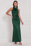 Burgundy Satin Halter Mermaid Bridesmaid Dress with Bow
