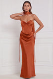 Strapless Espresso Satin Mermaid Bridesmaid Dress with Scarf