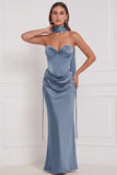 Strapless Espresso Satin Mermaid Bridesmaid Dress with Scarf