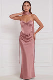 Strapless Espresso Satin Mermaid Bridesmaid Dress with Scarf